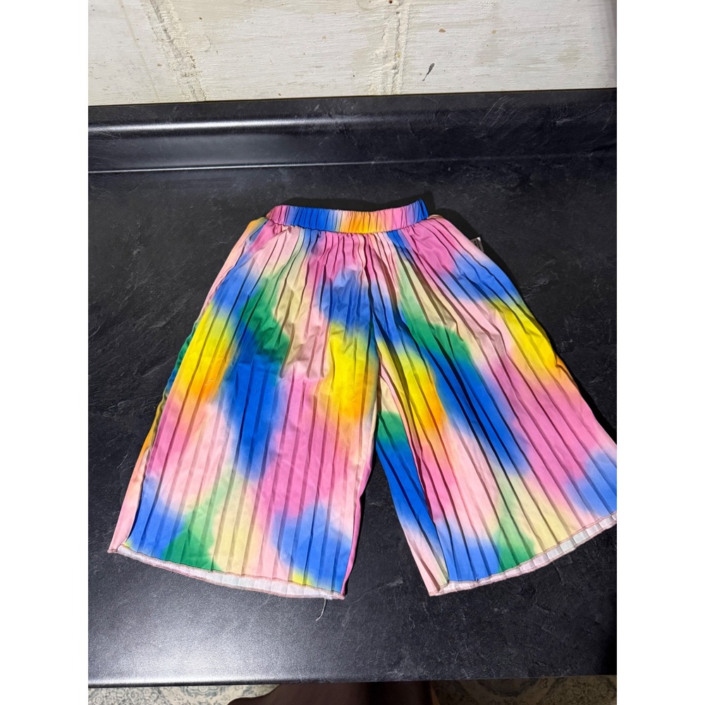 SHEIN Baby Girls Rainbow Ombre Pleated Mid Wide Leg Pants 12-18M Elastic Waist